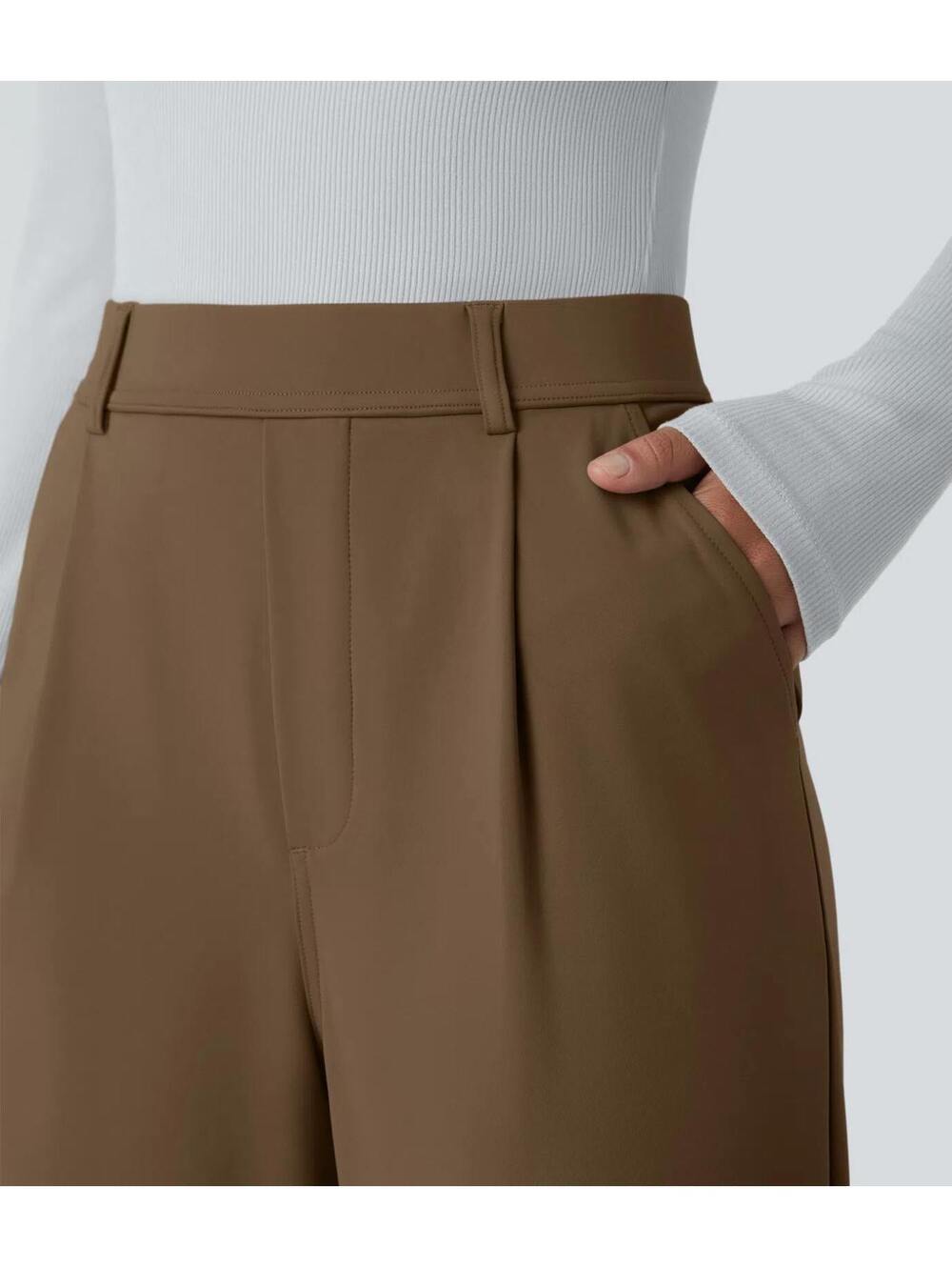 Halara Flex DayStretch High Waisted Work Flare Pants Brown Size Small Petite - Picture 7 of 9